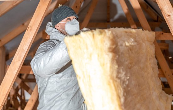 insulation of the roof and ceiling with glass wool.